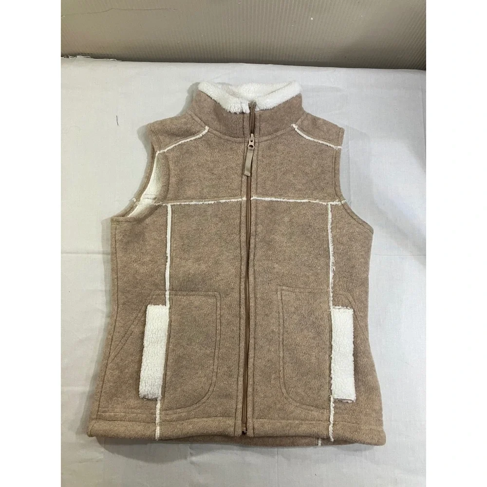 Frost‎ Womens Tan Fleece Full Zip Sherpa Lined Vest Mock Neck Beige Small